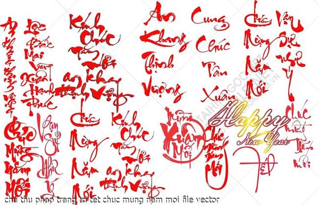 chu thu phap trang tri tet chuc mung nam moi file vector